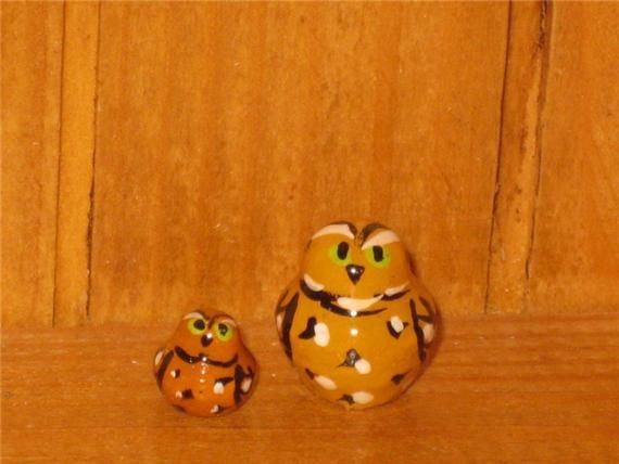 Russian tiny owl nesting STACKING doll 5 miniature hand painted Artist 
