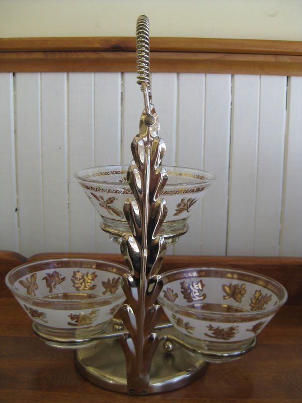 BEAUTIFUL LIBBEY GOLD LEAF CONDIMENTDESSERT SET  