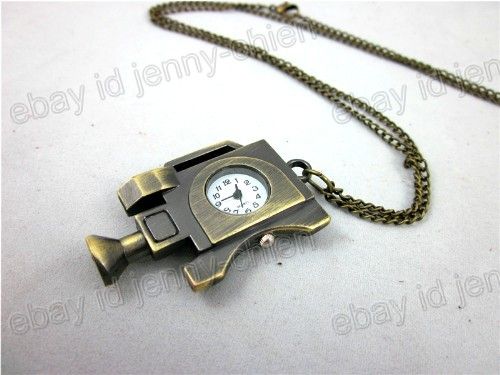 New Cool Bronze Camera Pocket Watch Necklace HB110  