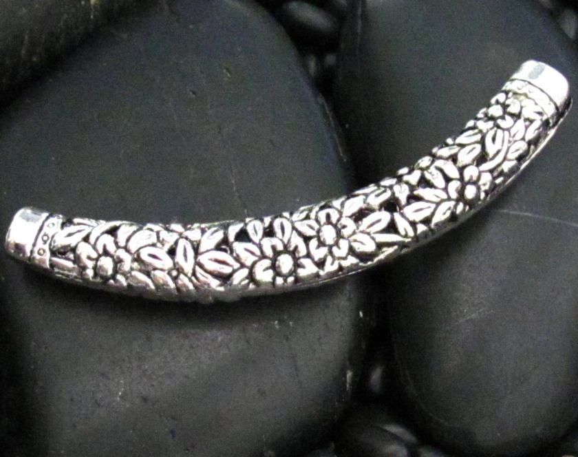 JJBZ LONG FLORAL BALI STYLE SLIDE PENDANT PEWTER BEAD  