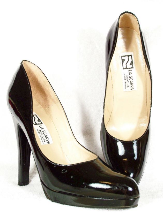 NIB LA SCARPA Black Patent Platform Heels 39 EU 8 8.5  