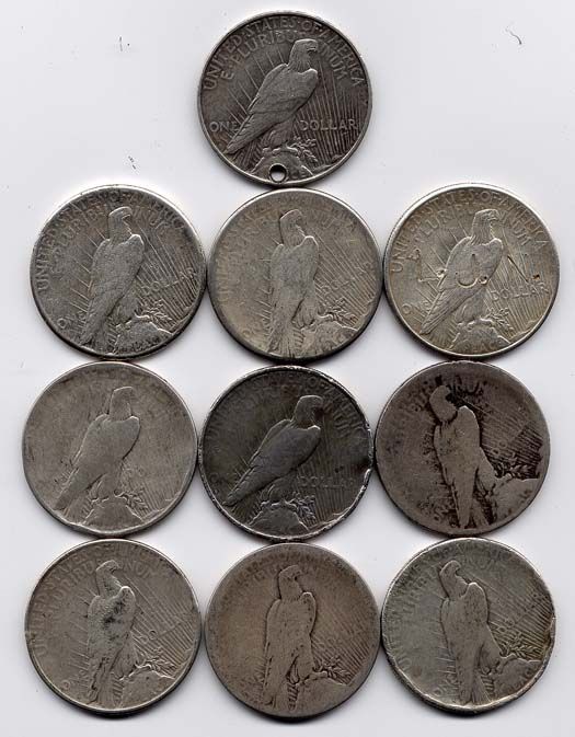   Old U.S. silver coins Peace dollars $10.00 face value cull ish NR lot