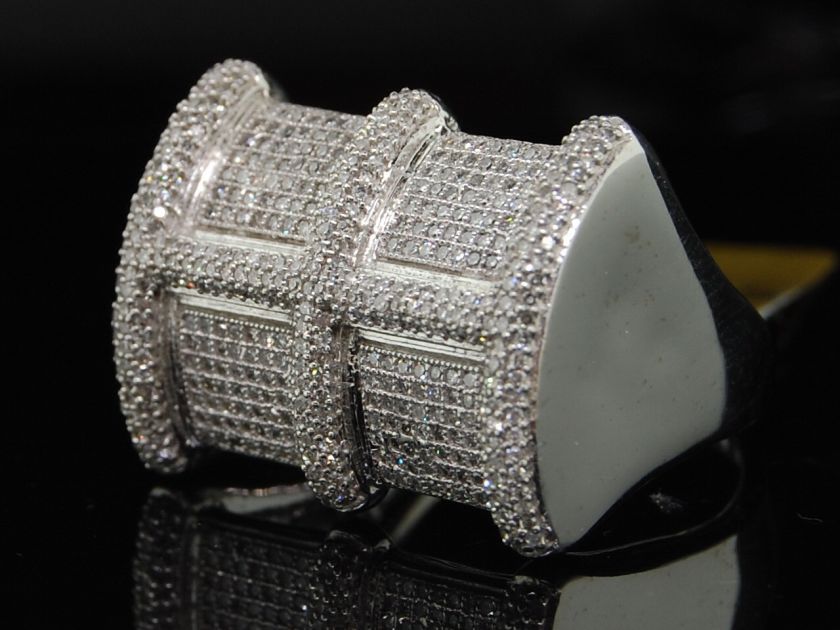 MENS 10K WHITE GOLD PAVE DIAMOND DESIGNER PINKY RING  