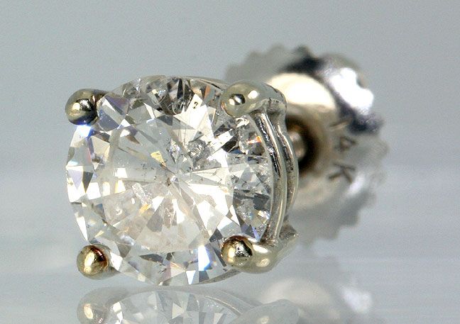 SINGLE .80CT ROUND BRILLIANT DIAMOND STUD EARRING W/ WHITE GOLD SCREW 