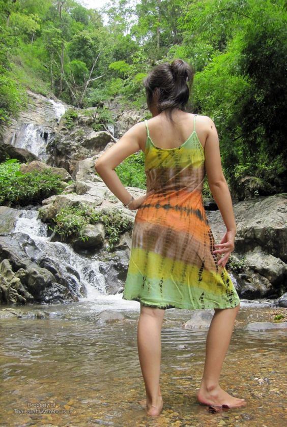 Tie Dye Summer Short Dress Spaghetti Strap Brown sz S  