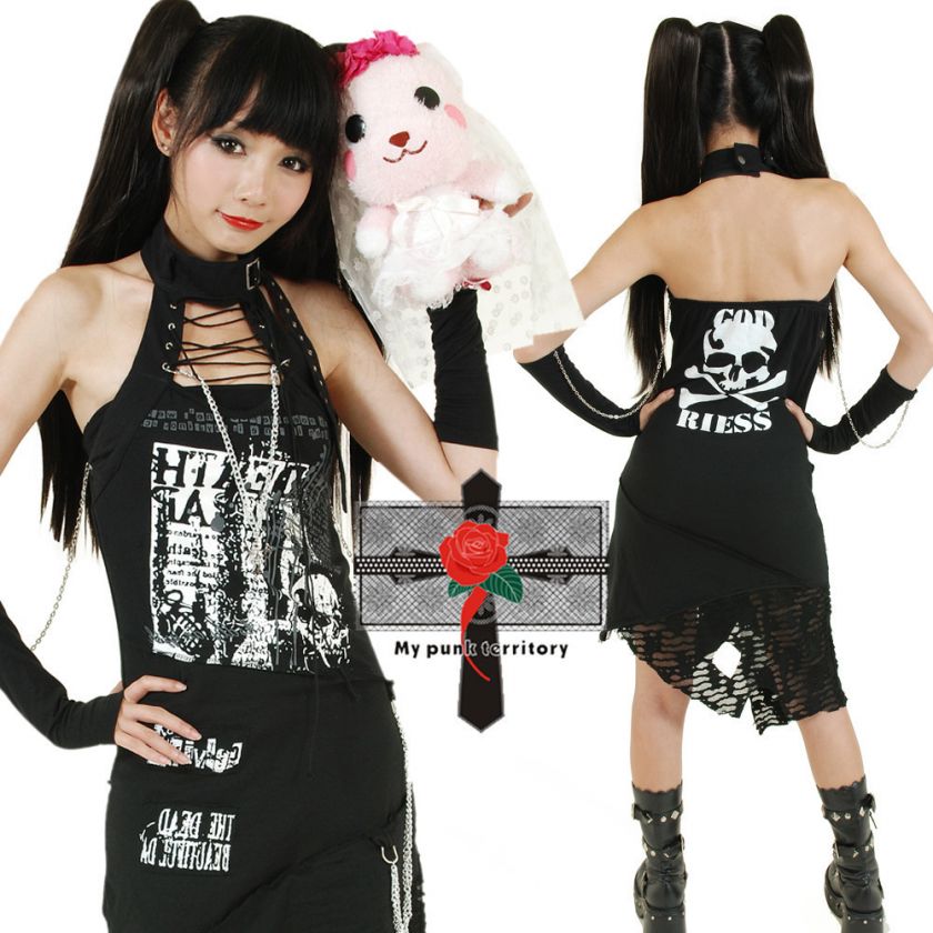 Sexy Rock Diva Punk Rebellion Gloves War Halter Dress  