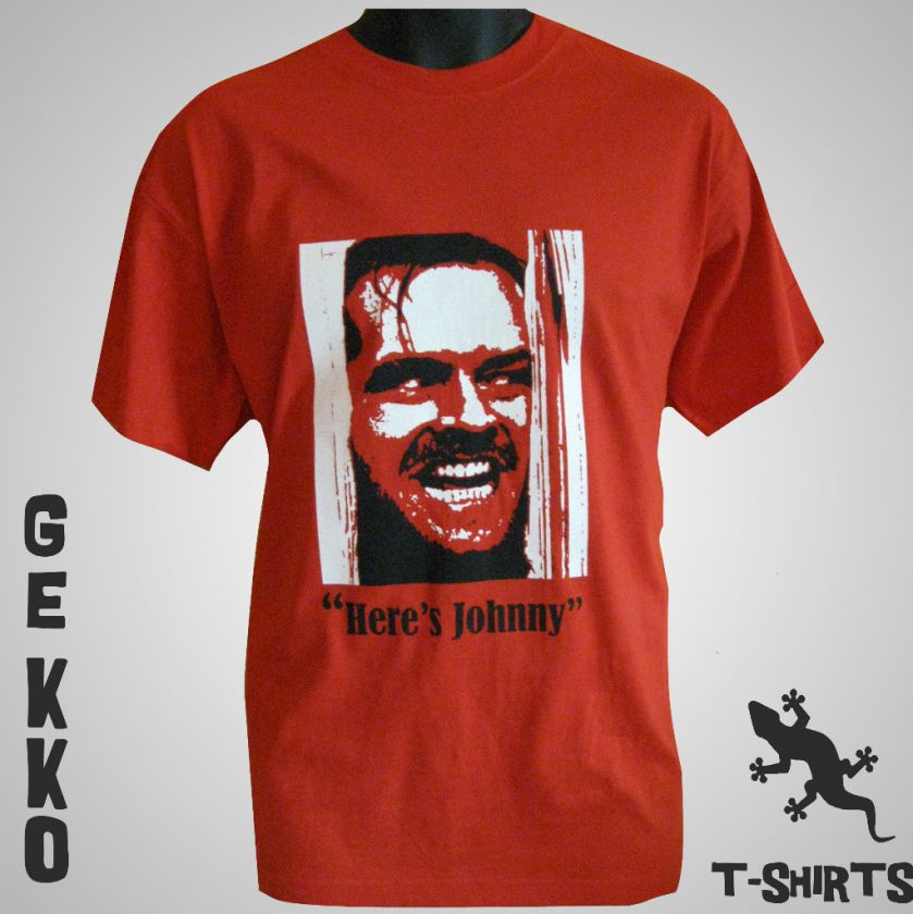 NEW HERES JOHNNY SHINING CULT FILM RETRO T SHIRT RED  