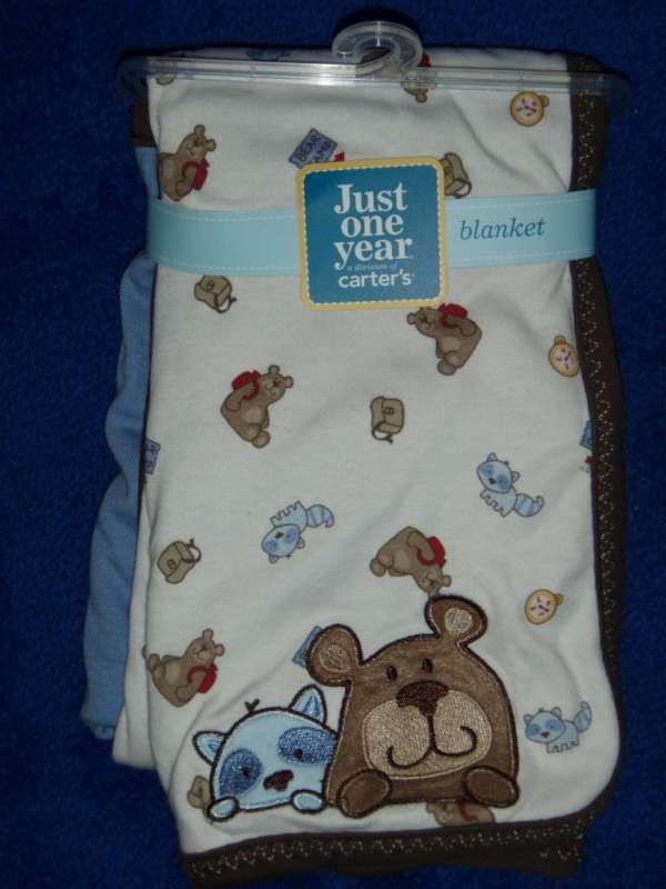 Carters Just One Year Raccoon Bear Crib Blanket NWT  