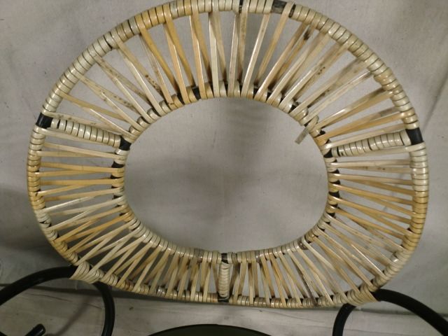 Pair Iron & Rush Decorative 1960s Patio Chairs (0563)r  