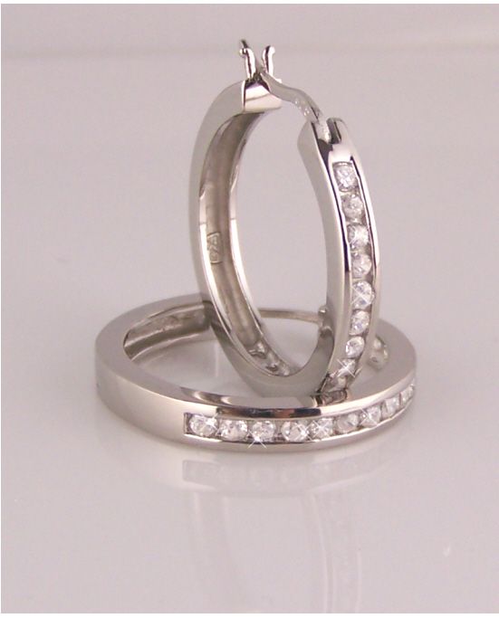 Large Sterling Silver CZ Cubic Zirconia Hoop Earring  