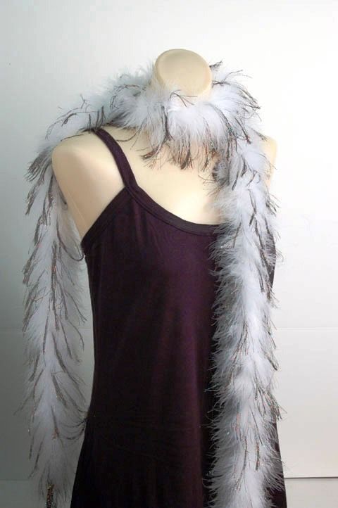 MARABOU FEATHER BOA   WHITE w/ Black IRIS Bridal/Hats  