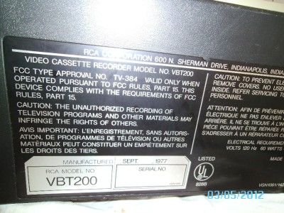   1977 RCA VBT200 SELECTAVISION VCR FIRST ONE EVER INTRODUCED IN THE USA