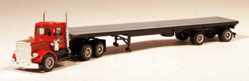 JG Herpa/Custom 1/87 Lot of (2) Peterbilt Tractors/Flatbed Trailers 