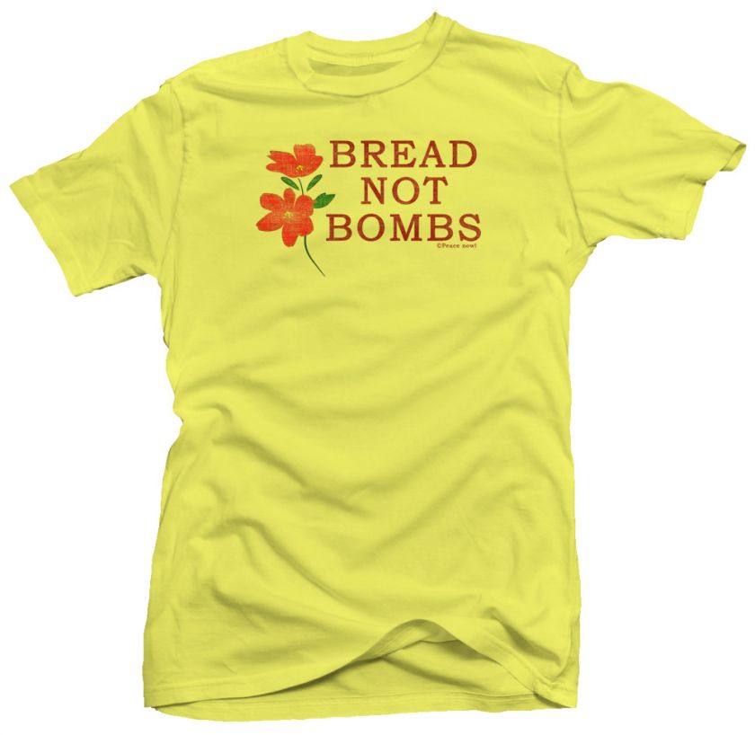 Bread Not Bombs Peace Anti War Retro 70s New T shirt  