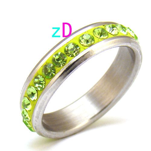 B6151 Size 11 Ladys Gemstone CZ Inlay Stainless 316L Steel Finger 