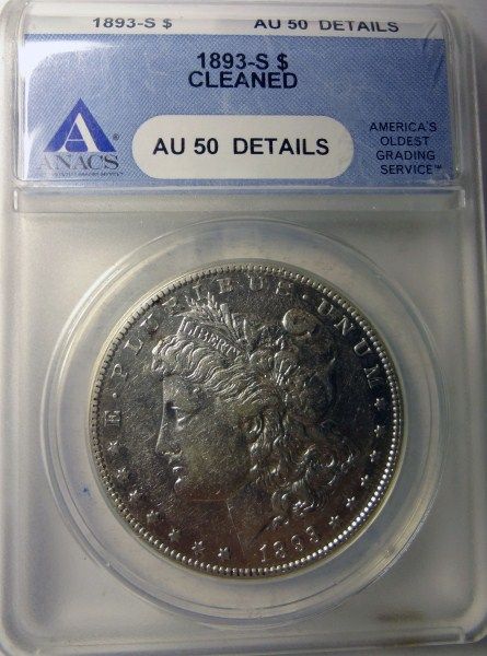   MORGAN DOLLAR ANACS AU50, CLEANED, VERY NICE LOOKING DOLLAR  