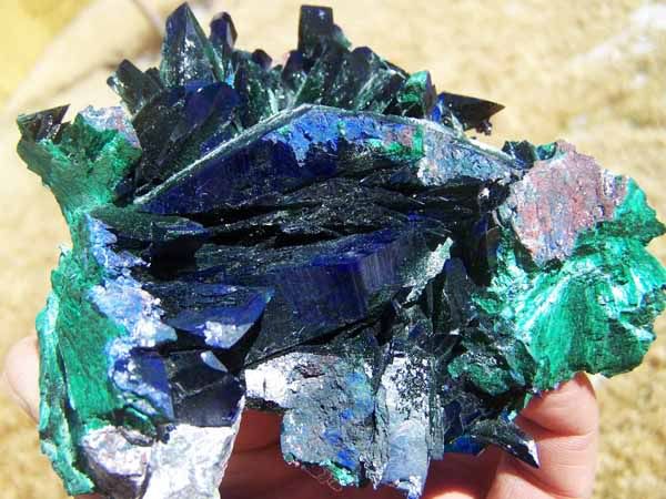 Museum 4.25 Blue Azurite Crystals w/Malachite, Milpill  