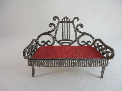   Parlor Settee and Chair Miniature Antique Metal Vintage 1900s  