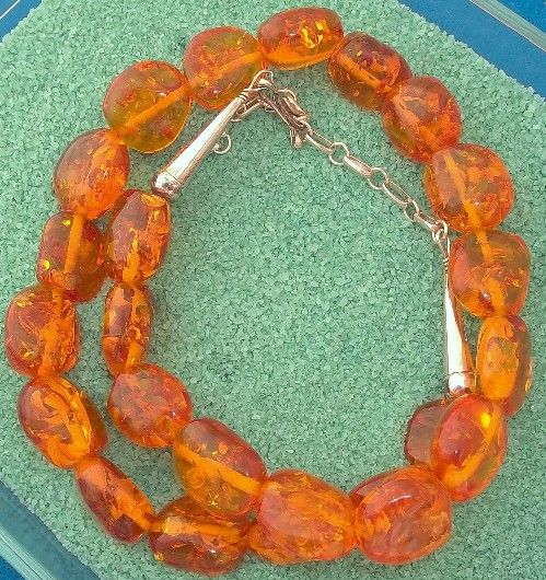 Stunning Chunky Tumbled Amber Bead Sterling Necklace  