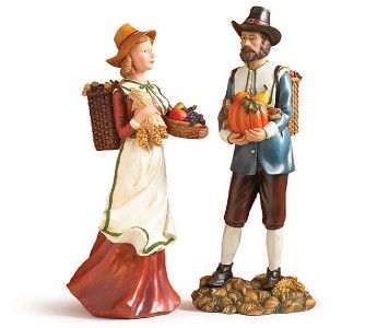 PILGRIM COUPLE FIGURINES Thanksgiving Fall Harvest 13 Planters Hand 