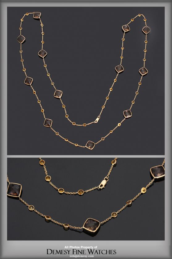   Citrine and Smokey Topaz 36 inch 14K Yellow Gold Chain Necklace  