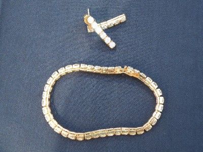 CZ Tennis Bracelet & Earrings in Stg. Gold Vermeil  