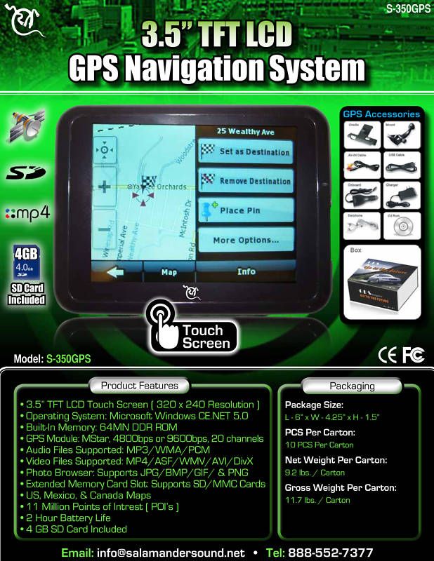 Color Touch GPS Navigation FM Transmitter CAR KIT MAP  