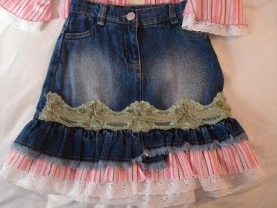 NWT *Little Mass* Toddler Girls Pink Shirt & Jean Skirt Oufit / Set 