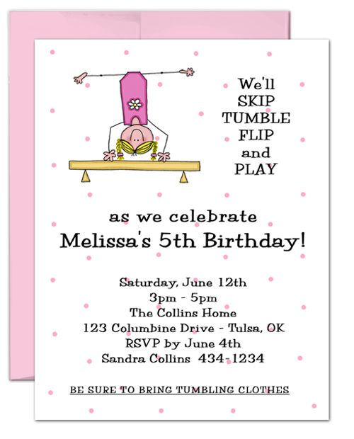 10 LITTLE GYMNAST GYMNASTICS birthday party invitations  