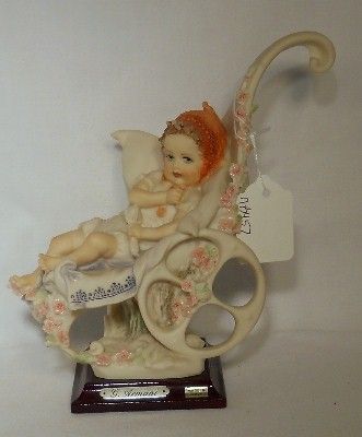   ARMANI figurine FIRST RIDE   muticolored 6 3/4   Baby in Carriage