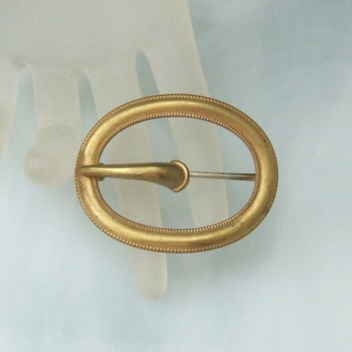 Fishel Nessler Gilt Victorian Buckle Sash Pin Brooch  