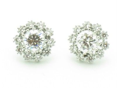 PLATINUM SILVER DIAMOND SET SOLATAIRE STUD EARING ROUND  