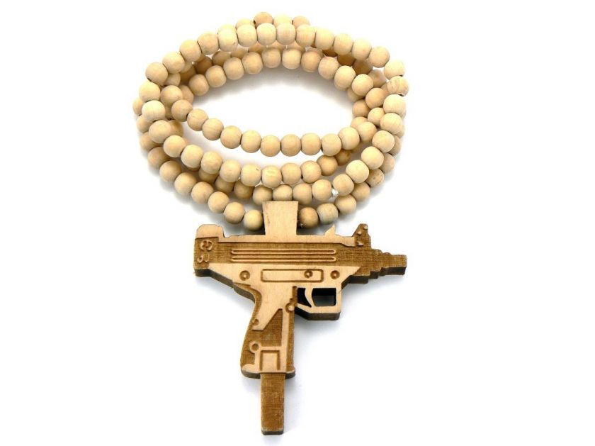 UZI GUN PIECE, GOOD WOOD, NECKLACE, 36 BALL BEADS CHAIN  