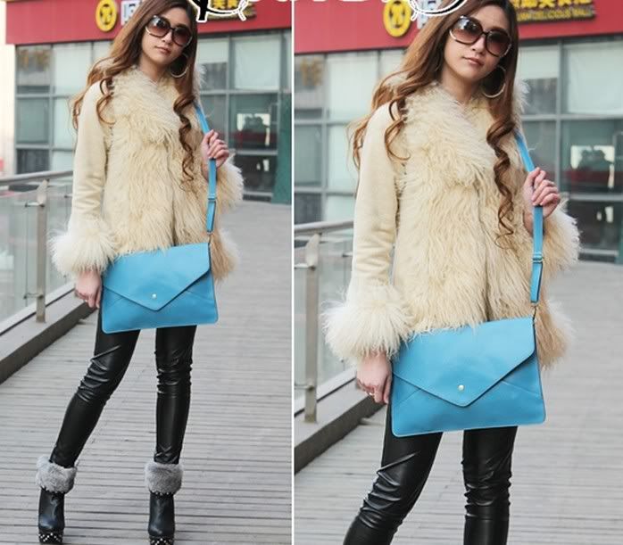 womens Oversized Envelope Clutch Purse Shoulder Handbag PU leather 