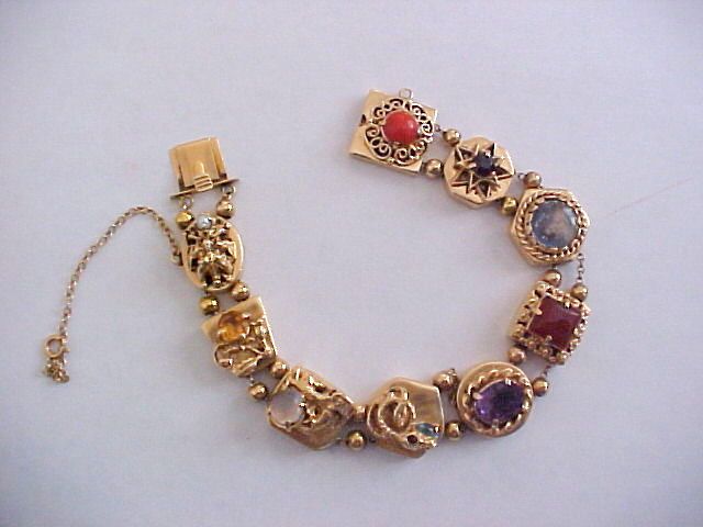 Vintage 1950s 14k Gold Slide Bracelet w 9 Slides 35.5 Grams NR  