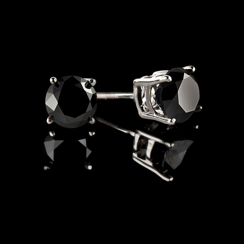 CTW BLACK ROUND DIAMOND STUD EARRINGS 14K WHITE GOLD  