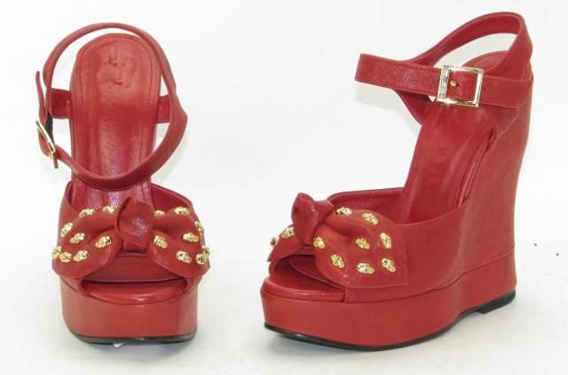 NEW $1295 THOMAS WYLDE, RED KNOTTED SKULL WEDGE  