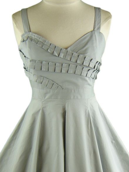 50s Style GREY PINUP Ruffle Bust FULL SWEEP Sun Dress  