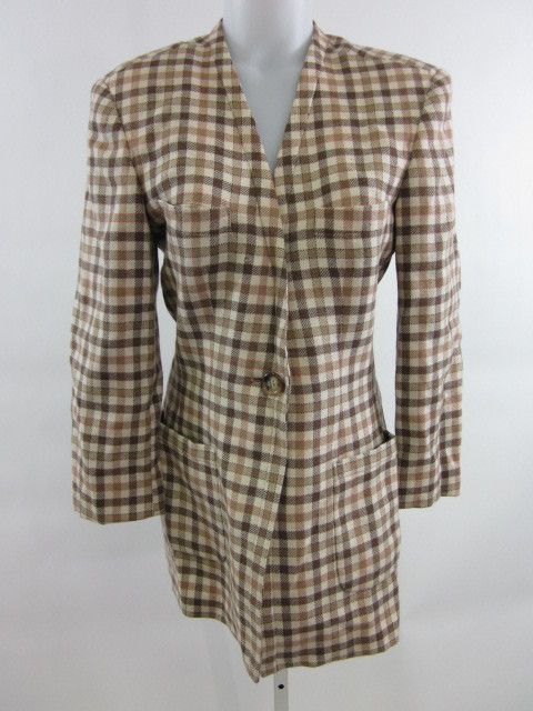 ALBERT NIPON Tan Plaid Lined Jacket Coat Sz 6  