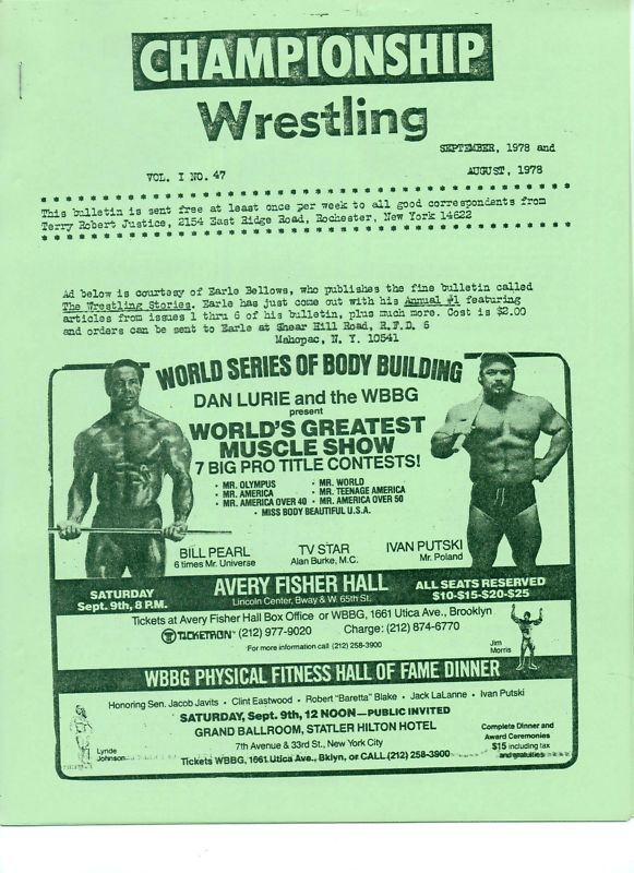 CHAMPIONSHIP WRESTLING NEWSLETTER V1 #47 SEPT/AUG 1978  