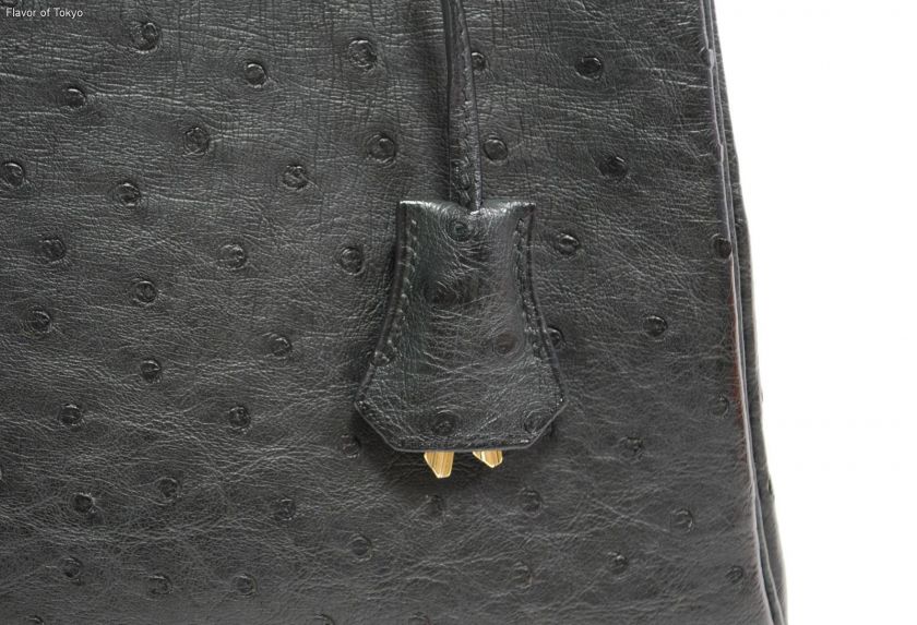 Authentic HERMES KELLY 28 Bag Black Ostrich Gold Hardware w/ Shoulder 