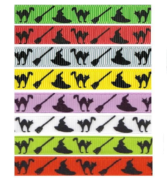 yards 3/8 Tiny Halloween Cat Grosgrain Print Ribbon  