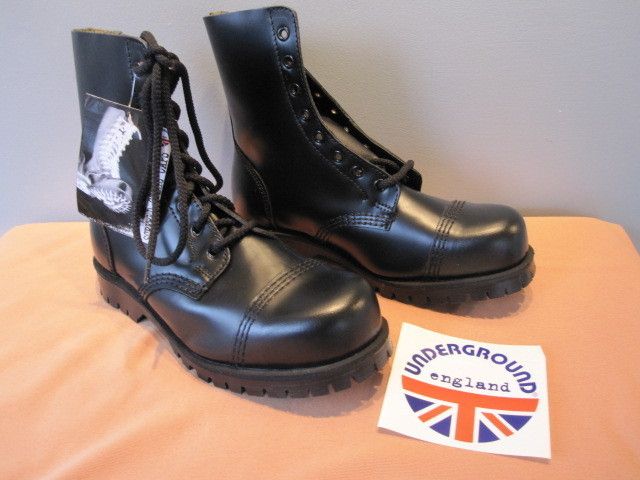 NEW UNDERGROUND ENGLAND BLACK LEATHER 8 EYE BOOTS UK 5  