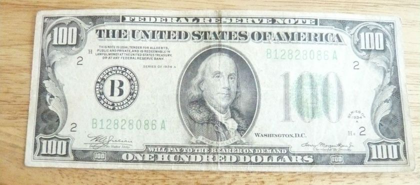   BENJAMIN FRANKLIN 100 DOLLAR BILL FEDERAL NOTE US CURRENCY SMALL NOTES