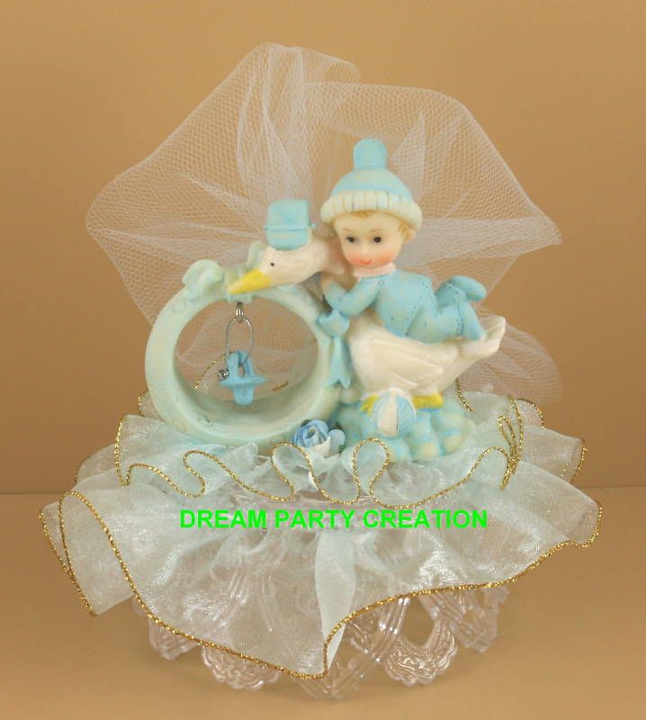 Blue BOY STORK Pacifier CAKE TOPPER Organza and Tulle  