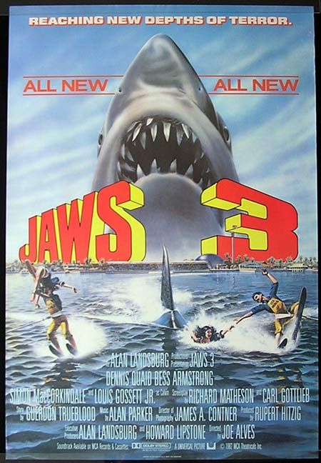 JAWS 3 1983 3D Rolled British one sheet Movie poster  