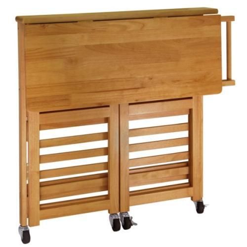 New Winsome Foldable Kitchen Cart w/ Shelves Light Oak  