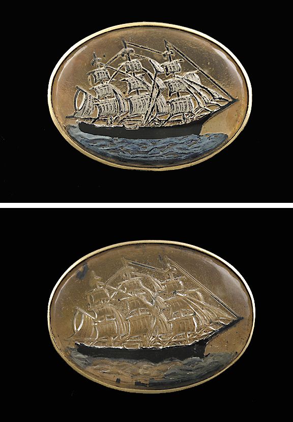 Intaglio Carved 14K Gold Clipper Ship Cufflinks  