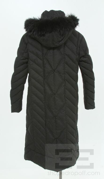   Del Piumino Black Nylon Quilted Marmot Fur Trim Hooded Down Coat Sz 40