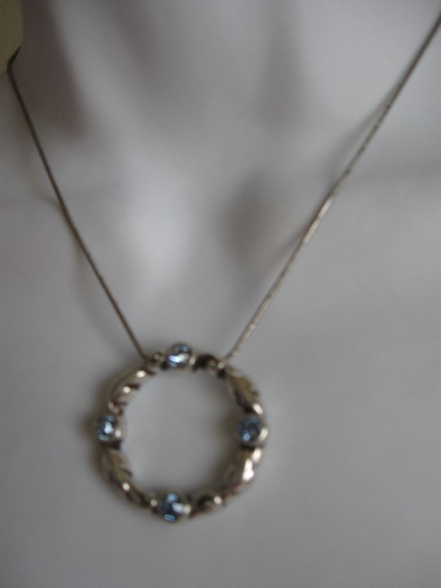 BRIGHTON GATEWAY Silver Tone Necklace/Pendant & Blue Swarovski 